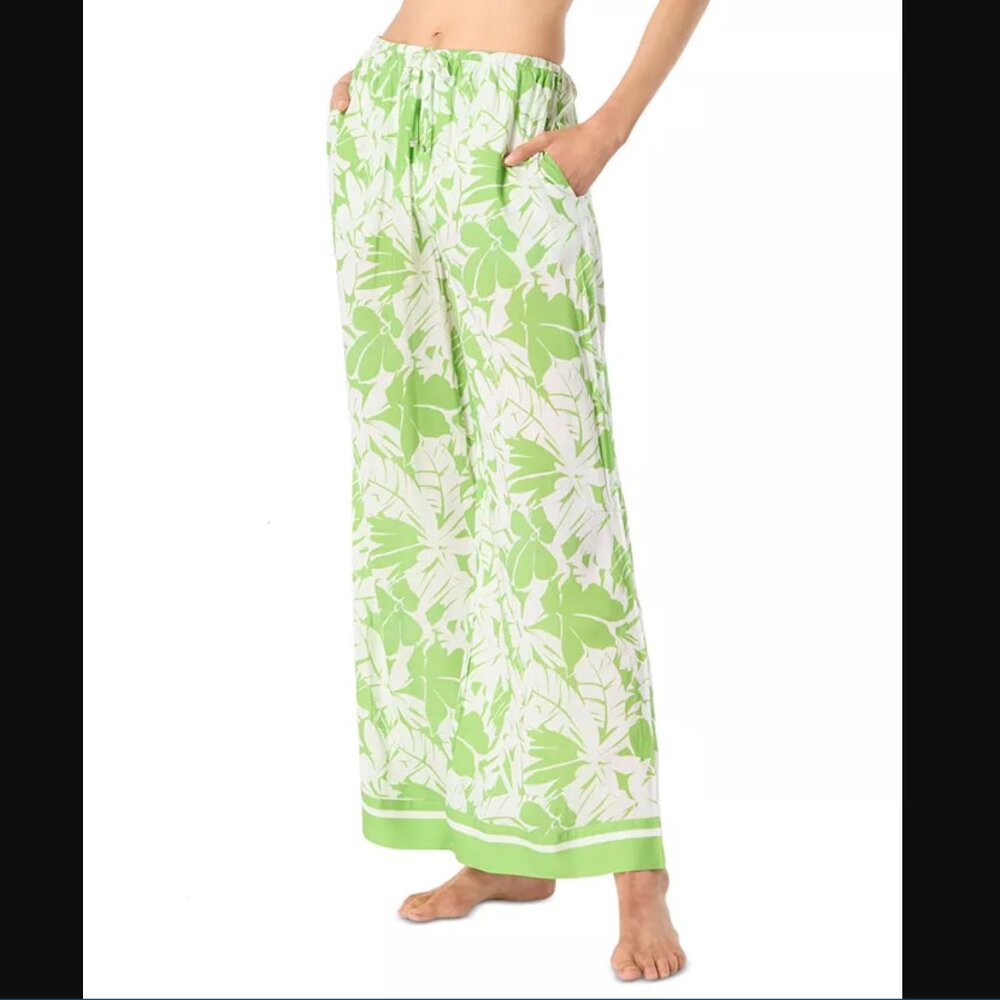 NWT MICHAEL KORS Covet up High Rise Wide Leg Satin Palm Print Pants - Picture 8 of 12